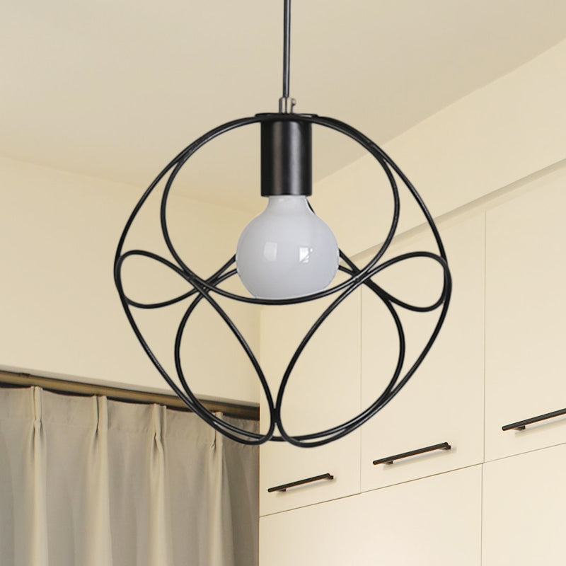 Metal White/Black Pendant Light Square 1 Light Industrial Style Hanging Light Fixture with Cage Shade for Indoor Black Clearhalo 'Ceiling Lights' 'Modern Pendants' 'Modern' 'Pendant Lights' 'Pendants' Lighting' 768702