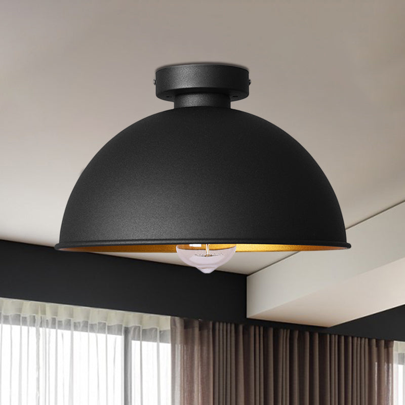 Metallic Dome Ceiling Flush Mount Loft Stylish 1 Light Bar Semi Flush Mount Ceiling Fixture in Black Clearhalo 'Ceiling Lights' 'Close To Ceiling Lights' 'Close to ceiling' 'Flush mount' Lighting' 768752