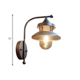 1 Bulb Flared Wall Mount Light Warehouse Black/Silver Metal Wall Lighting with Clear Glass Shade for Corridor Clearhalo 'Art deco wall lights' 'Cast Iron' 'Glass' 'Industrial wall lights' 'Industrial' 'Middle century wall lights' 'Modern' 'Rustic wall lights' 'Tiffany' 'Traditional wall lights' 'Wall Lamps & Sconces' 'Wall Lights' Lighting' 768818