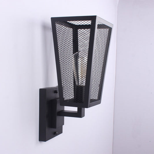 1 Bulb Wire Mesh Wall Light Sconce Industrial Style Black Finish Metal Wall Lamp for Stairway Black Clearhalo 'Art deco wall lights' 'Cast Iron' 'Glass' 'Industrial wall lights' 'Industrial' 'Middle century wall lights' 'Modern' 'Rustic wall lights' 'Tiffany' 'Traditional wall lights' 'Wall Lamps & Sconces' 'Wall Lights' Lighting' 768829