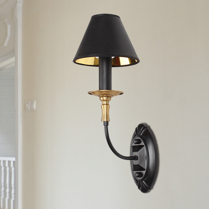 Black Finish 1/2-Light Wall Lighting Industrial Style Fabric and Metal Conical Wall Mount Light for Bedroom 1.0 Black Clearhalo 'Art deco wall lights' 'Cast Iron' 'Glass' 'Industrial wall lights' 'Industrial' 'Middle century wall lights' 'Modern' 'Rustic wall lights' 'Tiffany' 'Traditional wall lights' 'Wall Lamps & Sconces' 'Wall Lights' Lighting' 768839