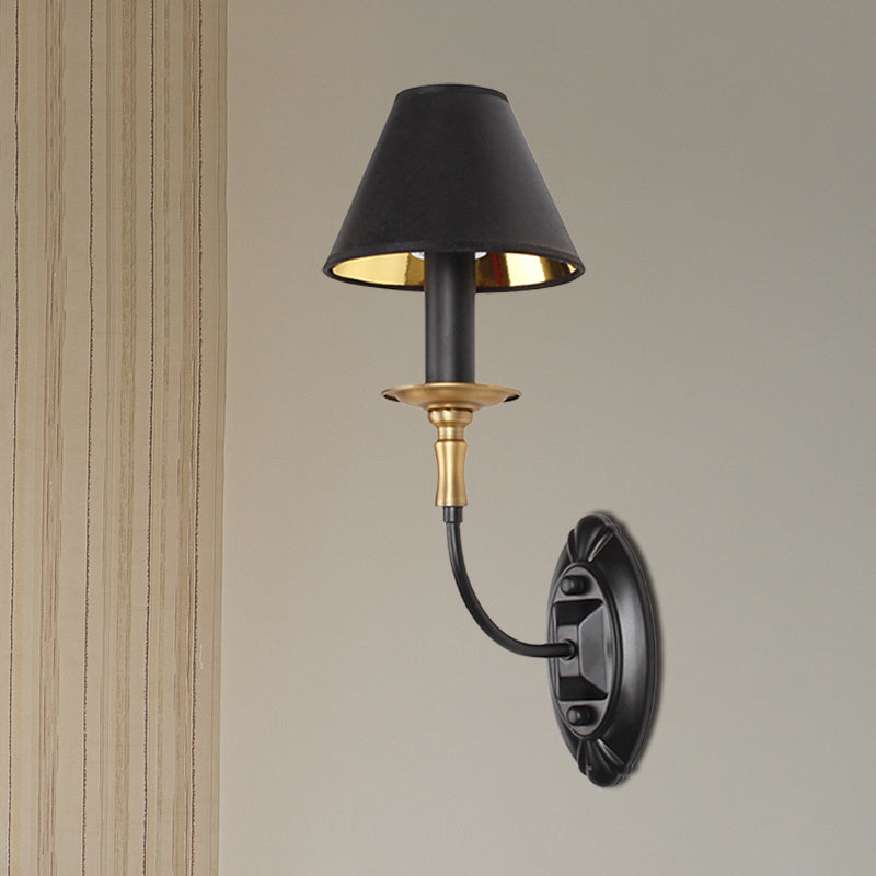 Black Finish 1/2-Light Wall Lighting Industrial Style Fabric and Metal Conical Wall Mount Light for Bedroom Clearhalo 'Art deco wall lights' 'Cast Iron' 'Glass' 'Industrial wall lights' 'Industrial' 'Middle century wall lights' 'Modern' 'Rustic wall lights' 'Tiffany' 'Traditional wall lights' 'Wall Lamps & Sconces' 'Wall Lights' Lighting' 768841