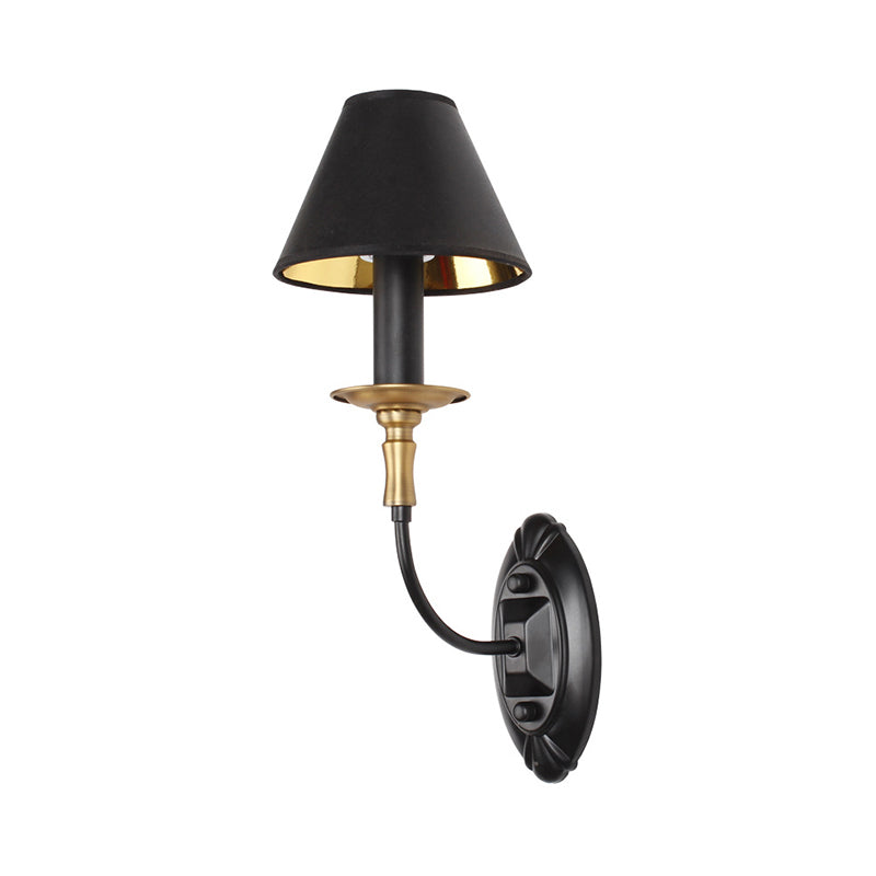 Black Finish 1/2-Light Wall Lighting Industrial Style Fabric and Metal Conical Wall Mount Light for Bedroom Clearhalo 'Art deco wall lights' 'Cast Iron' 'Glass' 'Industrial wall lights' 'Industrial' 'Middle century wall lights' 'Modern' 'Rustic wall lights' 'Tiffany' 'Traditional wall lights' 'Wall Lamps & Sconces' 'Wall Lights' Lighting' 768842