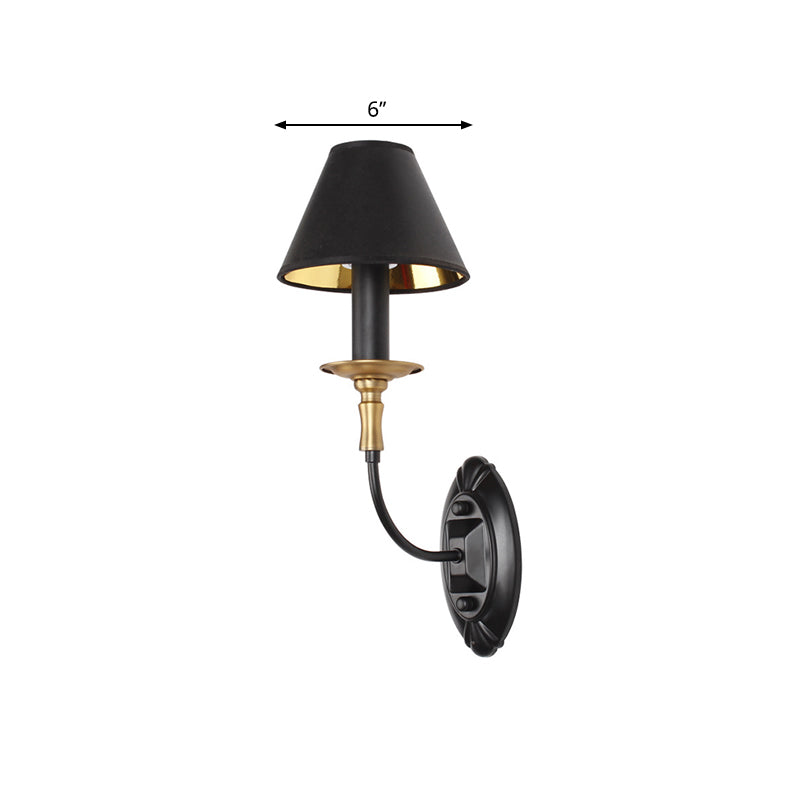 Black Finish 1/2-Light Wall Lighting Industrial Style Fabric and Metal Conical Wall Mount Light for Bedroom Clearhalo 'Art deco wall lights' 'Cast Iron' 'Glass' 'Industrial wall lights' 'Industrial' 'Middle century wall lights' 'Modern' 'Rustic wall lights' 'Tiffany' 'Traditional wall lights' 'Wall Lamps & Sconces' 'Wall Lights' Lighting' 768843