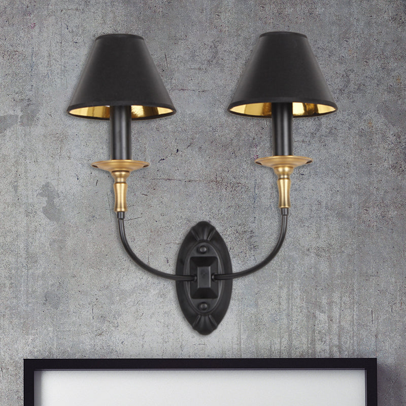 Black Finish 1/2-Light Wall Lighting Industrial Style Fabric and Metal Conical Wall Mount Light for Bedroom Clearhalo 'Art deco wall lights' 'Cast Iron' 'Glass' 'Industrial wall lights' 'Industrial' 'Middle century wall lights' 'Modern' 'Rustic wall lights' 'Tiffany' 'Traditional wall lights' 'Wall Lamps & Sconces' 'Wall Lights' Lighting' 768846