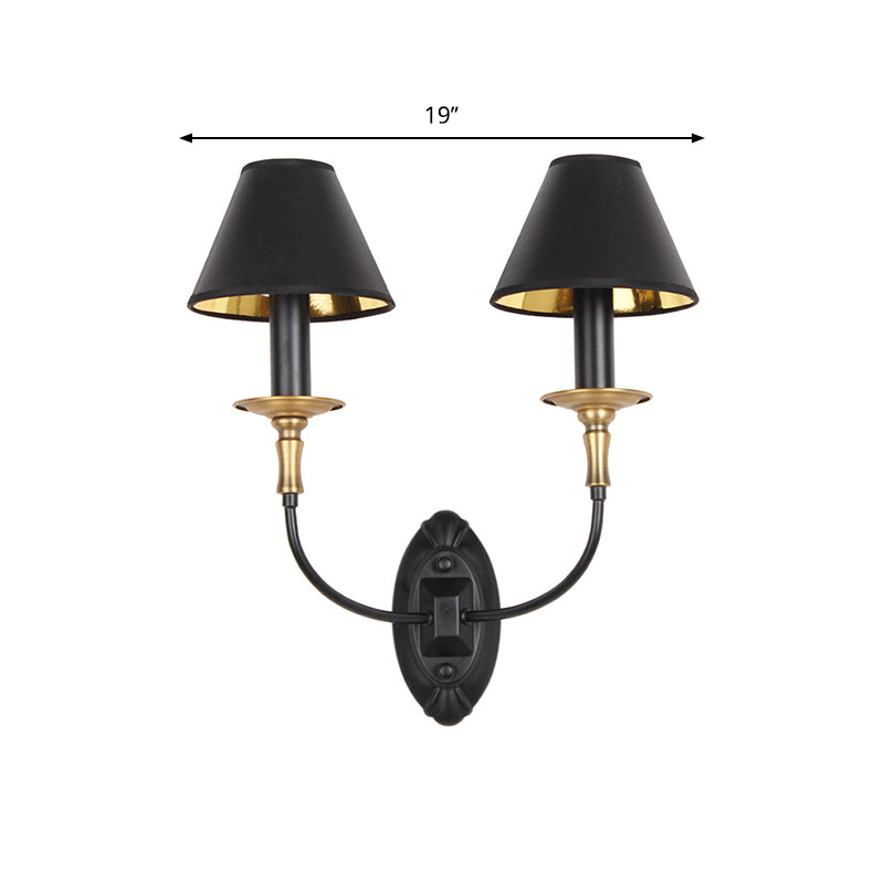 Black Finish 1/2-Light Wall Lighting Industrial Style Fabric and Metal Conical Wall Mount Light for Bedroom Clearhalo 'Art deco wall lights' 'Cast Iron' 'Glass' 'Industrial wall lights' 'Industrial' 'Middle century wall lights' 'Modern' 'Rustic wall lights' 'Tiffany' 'Traditional wall lights' 'Wall Lamps & Sconces' 'Wall Lights' Lighting' 768848