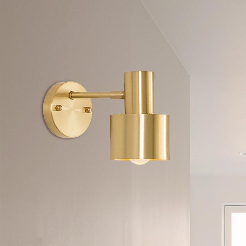 Brushed Brass 1 Head Wall Sconce Light Vintage Retro Metallic Cylinder Shade Wall Lighting for Bedroom Clearhalo 'Art deco wall lights' 'Cast Iron' 'Glass' 'Industrial wall lights' 'Industrial' 'Middle century wall lights' 'Modern' 'Rustic wall lights' 'Tiffany' 'Traditional wall lights' 'Wall Lamps & Sconces' 'Wall Lights' Lighting' 768886