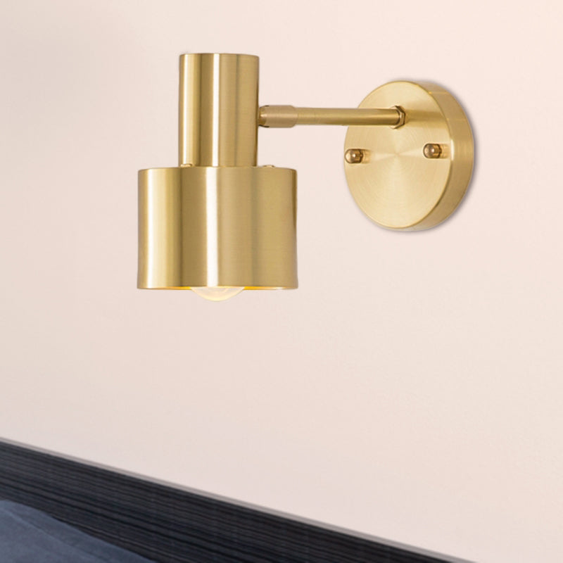 Brushed Brass 1 Head Wall Sconce Light Vintage Retro Metallic Cylinder Shade Wall Lighting for Bedroom Clearhalo 'Art deco wall lights' 'Cast Iron' 'Glass' 'Industrial wall lights' 'Industrial' 'Middle century wall lights' 'Modern' 'Rustic wall lights' 'Tiffany' 'Traditional wall lights' 'Wall Lamps & Sconces' 'Wall Lights' Lighting' 768887