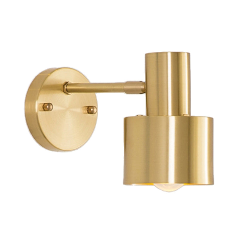 Brushed Brass 1 Head Wall Sconce Light Vintage Retro Metallic Cylinder Shade Wall Lighting for Bedroom Clearhalo 'Art deco wall lights' 'Cast Iron' 'Glass' 'Industrial wall lights' 'Industrial' 'Middle century wall lights' 'Modern' 'Rustic wall lights' 'Tiffany' 'Traditional wall lights' 'Wall Lamps & Sconces' 'Wall Lights' Lighting' 768888