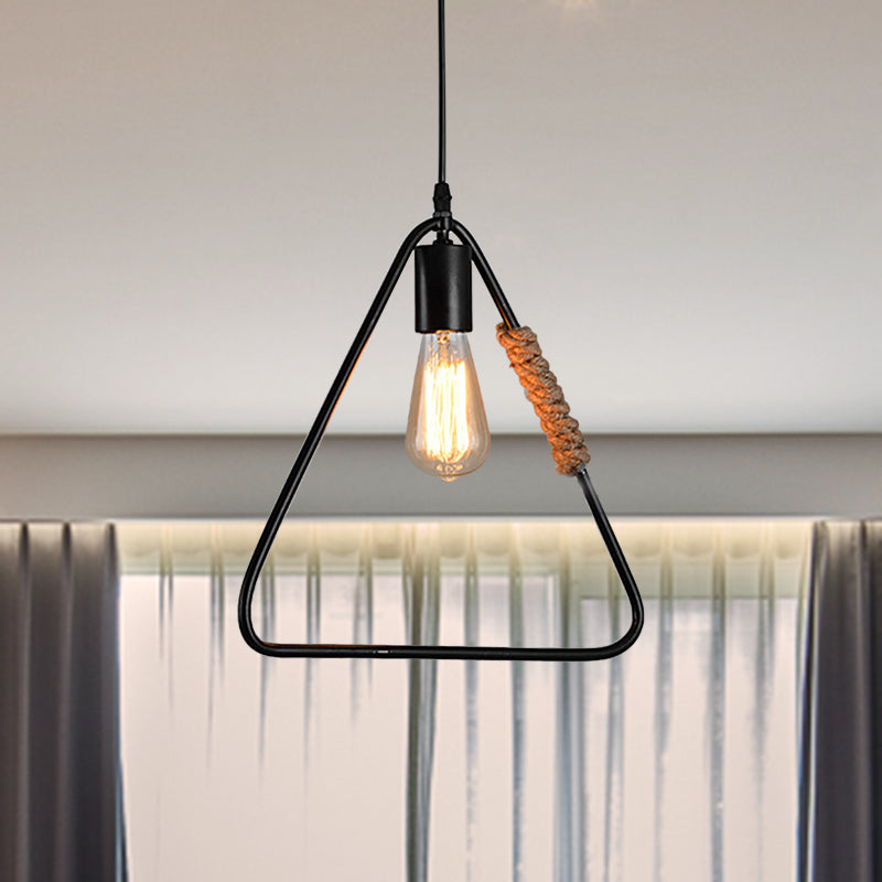 Black 1 Head Hanging Ceiling Light Industrial Rustic Metal Triangle Shaped Suspension Lamp for Farmhouse Clearhalo 'Art Deco Pendants' 'Black' 'Cast Iron' 'Ceiling Lights' 'Ceramic' 'Crystal' 'Industrial Pendants' 'Industrial' 'Metal' 'Middle Century Pendants' 'Pendant Lights' 'Pendants' 'Rustic Pendants' 'Tiffany' Lighting' 768955