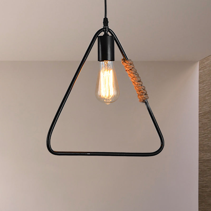 Black 1 Head Hanging Ceiling Light Industrial Rustic Metal Triangle Shaped Suspension Lamp for Farmhouse Clearhalo 'Art Deco Pendants' 'Black' 'Cast Iron' 'Ceiling Lights' 'Ceramic' 'Crystal' 'Industrial Pendants' 'Industrial' 'Metal' 'Middle Century Pendants' 'Pendant Lights' 'Pendants' 'Rustic Pendants' 'Tiffany' Lighting' 768956