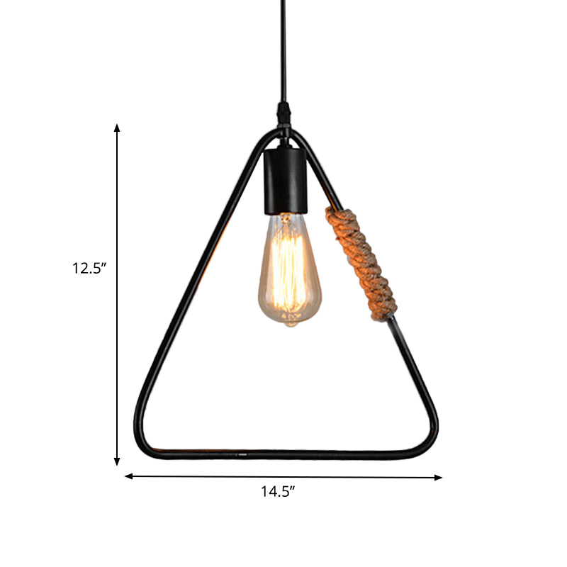 Black 1 Head Hanging Ceiling Light Industrial Rustic Metal Triangle Shaped Suspension Lamp for Farmhouse Clearhalo 'Art Deco Pendants' 'Black' 'Cast Iron' 'Ceiling Lights' 'Ceramic' 'Crystal' 'Industrial Pendants' 'Industrial' 'Metal' 'Middle Century Pendants' 'Pendant Lights' 'Pendants' 'Rustic Pendants' 'Tiffany' Lighting' 768958