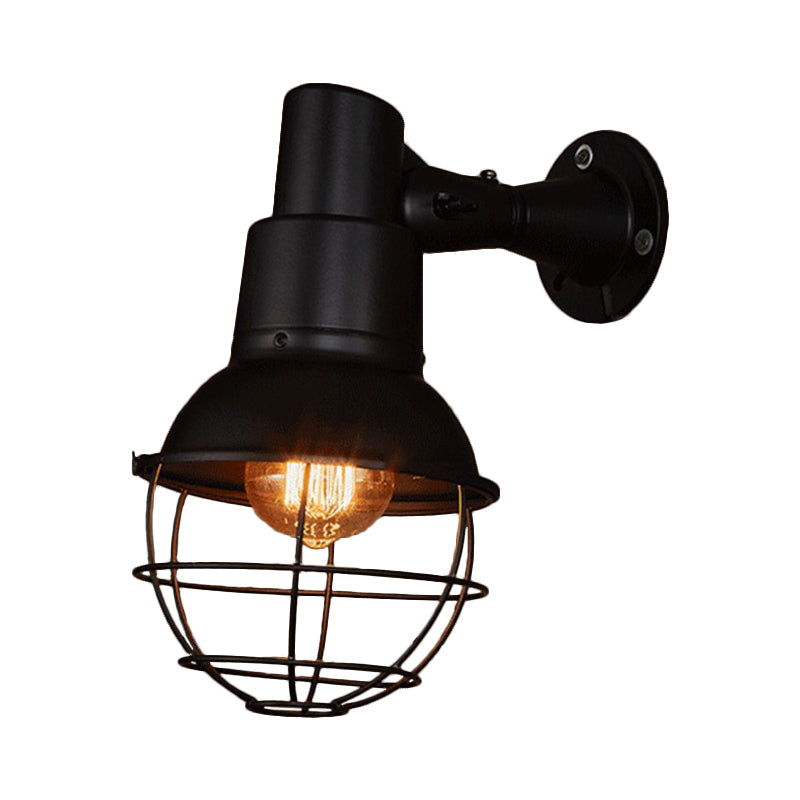 1 Head Wall Sconce Light Vintage Stylish Ball Cage Metallic Rotatable Wall Lighting in Black for Restaurant Clearhalo 'Art deco wall lights' 'Cast Iron' 'Glass' 'Industrial wall lights' 'Industrial' 'Middle century wall lights' 'Modern' 'Rustic wall lights' 'Tiffany' 'Traditional wall lights' 'Wall Lamps & Sconces' 'Wall Lights' Lighting' 768962