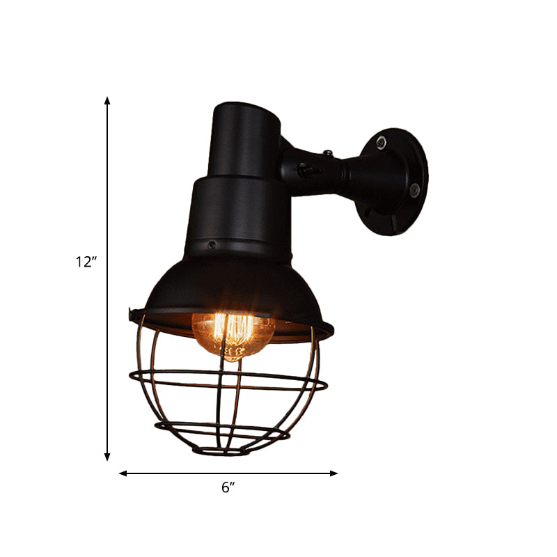 1 Head Wall Sconce Light Vintage Stylish Ball Cage Metallic Rotatable Wall Lighting in Black for Restaurant Clearhalo 'Art deco wall lights' 'Cast Iron' 'Glass' 'Industrial wall lights' 'Industrial' 'Middle century wall lights' 'Modern' 'Rustic wall lights' 'Tiffany' 'Traditional wall lights' 'Wall Lamps & Sconces' 'Wall Lights' Lighting' 768963