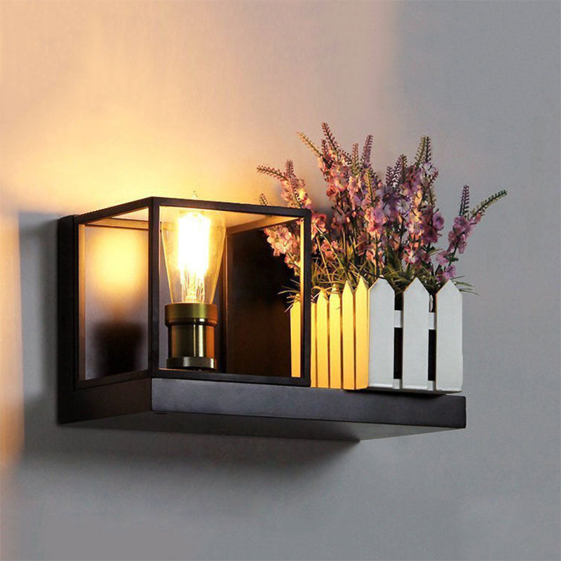 Square Wall Light Fixture Industrial Metal One Light Black Sconce Light for Bedside Black Clearhalo 'Wall Lamps & Sconces' 'Wall Lights' Lighting' 768969