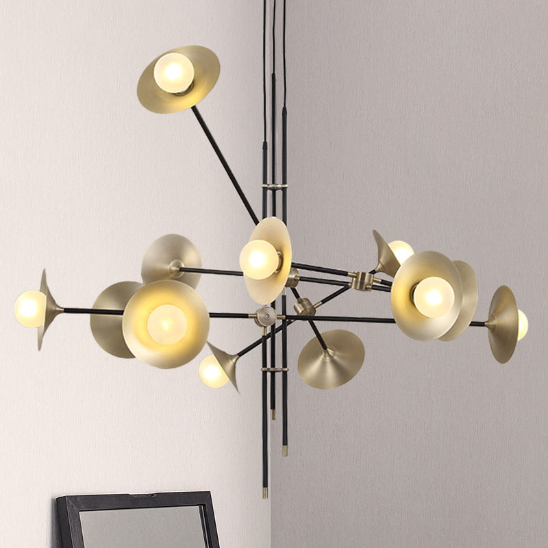 Brass Flared Shade Hanging Chandelier Contemporary 3/6/12 Lights Metal Suspension Lamp 12 Brass Clearhalo 'Ceiling Lights' 'Chandeliers' 'Modern Chandeliers' 'Modern' Lighting' 768996