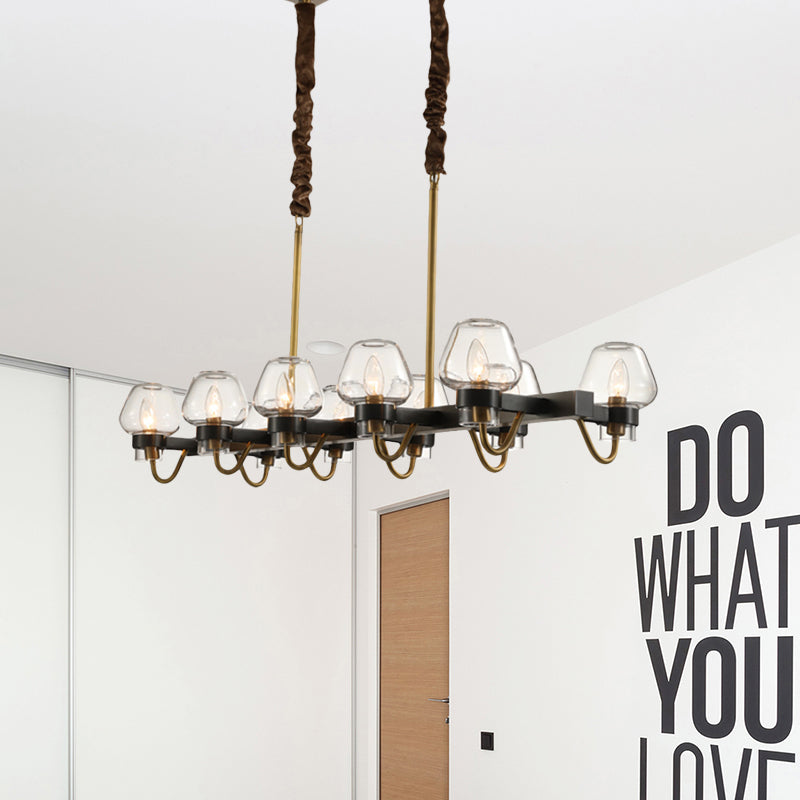 Modernist Dome Island Chandelier Clear Glass 8/10 Lights Hanging Ceiling Lamp in Black Clearhalo 'Ceiling Lights' 'Glass shade' 'Glass' 'Island Lights' Lighting' 769025