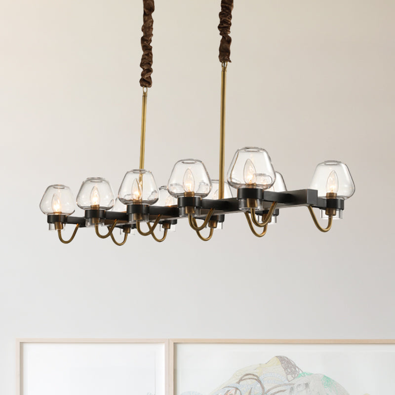 Modernist Dome Island Chandelier Clear Glass 8/10 Lights Hanging Ceiling Lamp in Black Clearhalo 'Ceiling Lights' 'Glass shade' 'Glass' 'Island Lights' Lighting' 769026