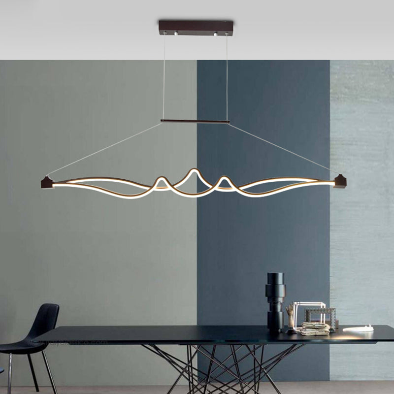 1 Light LED Office Chandelier with Symmetrical Acrylic Shade Brown Ceiling Pendant over Table in Warm/White/Natural Light Brown Clearhalo 'Ceiling Lights' 'Chandeliers' 'Modern Chandeliers' 'Modern' Lighting' 769029