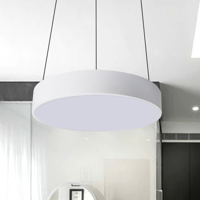 12"/18"/23.5" Wide Metal Drum Pendant Lighting Contemporary Led White/Black Ceiling Lamp in White/Warm Light Clearhalo 'Ceiling Lights' 'Modern Pendants' 'Modern' 'Pendant Lights' 'Pendants' Lighting' 769034