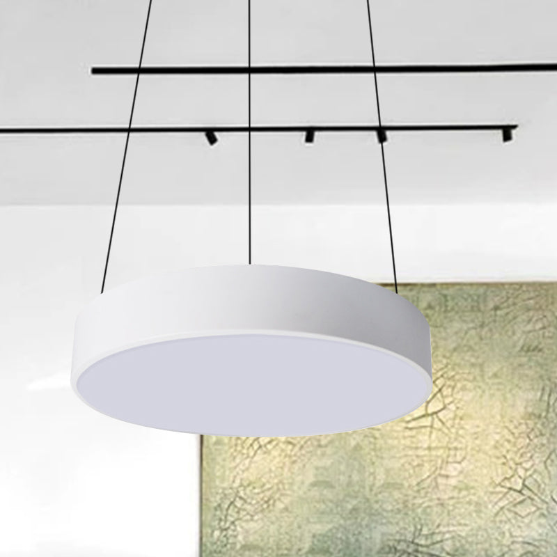 12"/18"/23.5" Wide Metal Drum Pendant Lighting Contemporary Led White/Black Ceiling Lamp in White/Warm Light Clearhalo 'Ceiling Lights' 'Modern Pendants' 'Modern' 'Pendant Lights' 'Pendants' Lighting' 769035