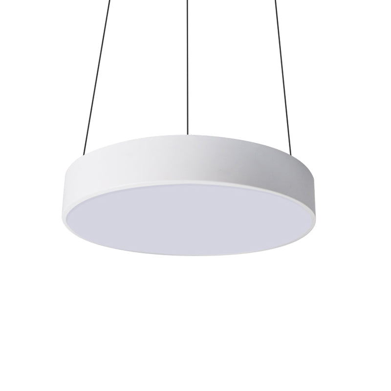 12"/18"/23.5" Wide Metal Drum Pendant Lighting Contemporary Led White/Black Ceiling Lamp in White/Warm Light Clearhalo 'Ceiling Lights' 'Modern Pendants' 'Modern' 'Pendant Lights' 'Pendants' Lighting' 769037