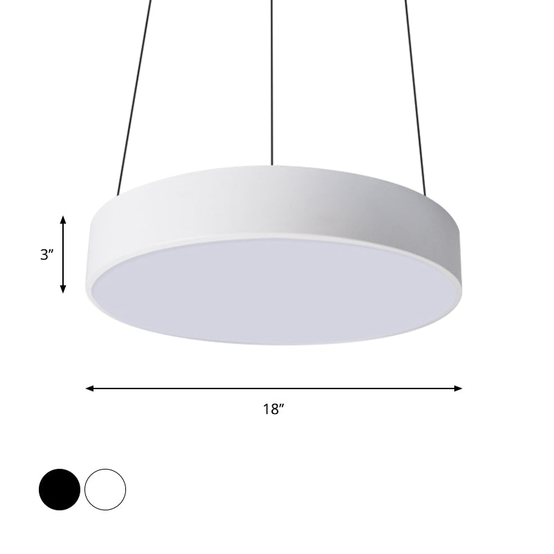 12"/18"/23.5" Wide Metal Drum Pendant Lighting Contemporary Led White/Black Ceiling Lamp in White/Warm Light Clearhalo 'Ceiling Lights' 'Modern Pendants' 'Modern' 'Pendant Lights' 'Pendants' Lighting' 769039