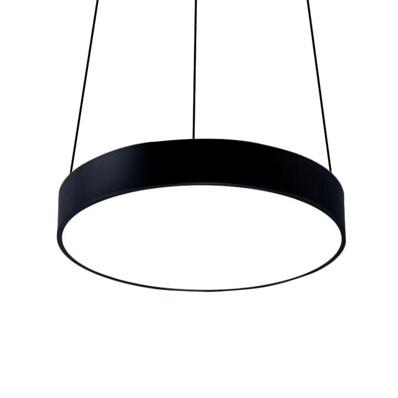 12"/18"/23.5" Wide Metal Drum Pendant Lighting Contemporary Led White/Black Ceiling Lamp in White/Warm Light Clearhalo 'Ceiling Lights' 'Modern Pendants' 'Modern' 'Pendant Lights' 'Pendants' Lighting' 769045