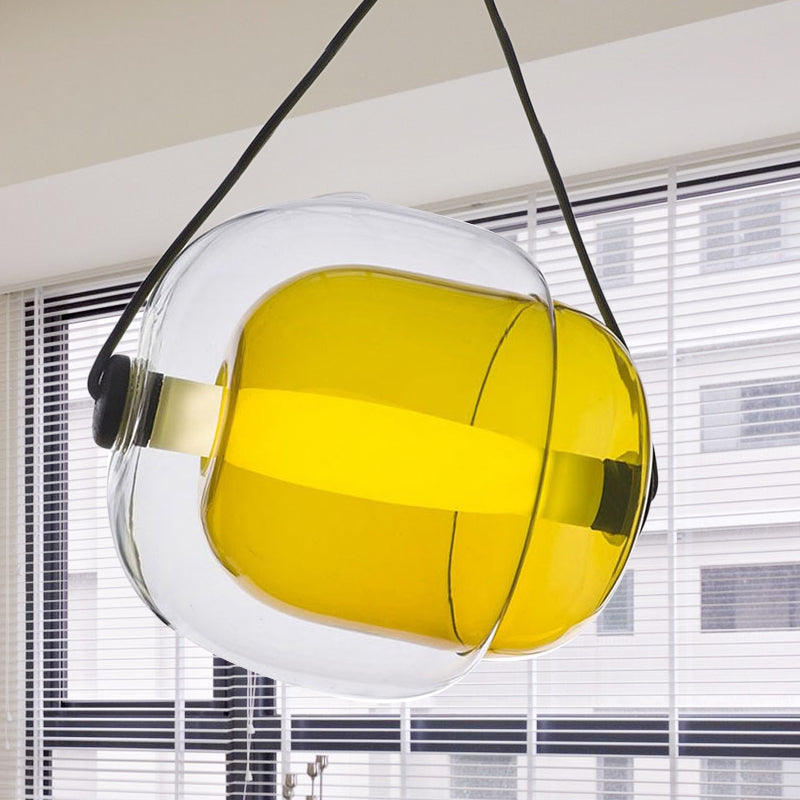 Candy-Shaped Pendant Light Modern Clear Glass 1 Light Led Hanging Ceiling Lamp in Grey/Yellow/Purple with Cord Yellow Clearhalo 'Ceiling Lights' 'Modern Pendants' 'Modern' 'Pendant Lights' 'Pendants' Lighting' 769046