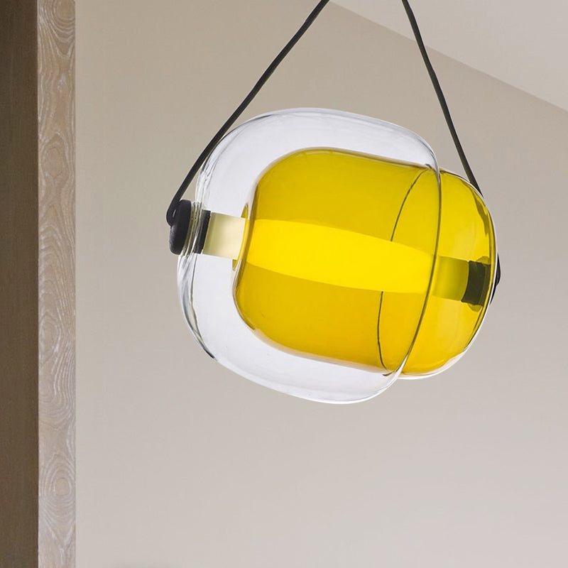 Candy-Shaped Pendant Light Modern Clear Glass 1 Light Led Hanging Ceiling Lamp in Grey/Yellow/Purple with Cord Clearhalo 'Ceiling Lights' 'Modern Pendants' 'Modern' 'Pendant Lights' 'Pendants' Lighting' 769047