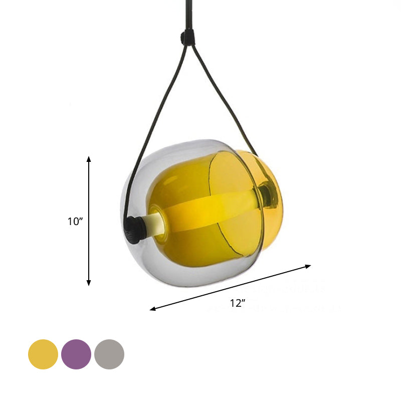 Candy-Shaped Pendant Light Modern Clear Glass 1 Light Led Hanging Ceiling Lamp in Grey/Yellow/Purple with Cord Clearhalo 'Ceiling Lights' 'Modern Pendants' 'Modern' 'Pendant Lights' 'Pendants' Lighting' 769050