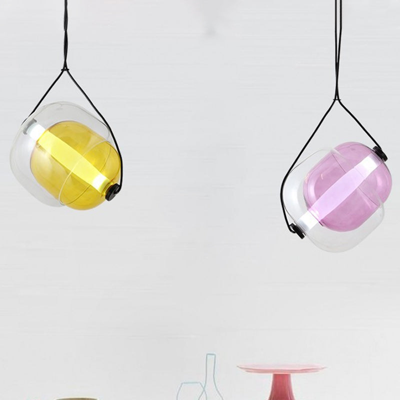 Candy-Shaped Pendant Light Modern Clear Glass 1 Light Led Hanging Ceiling Lamp in Grey/Yellow/Purple with Cord Clearhalo 'Ceiling Lights' 'Modern Pendants' 'Modern' 'Pendant Lights' 'Pendants' Lighting' 769052