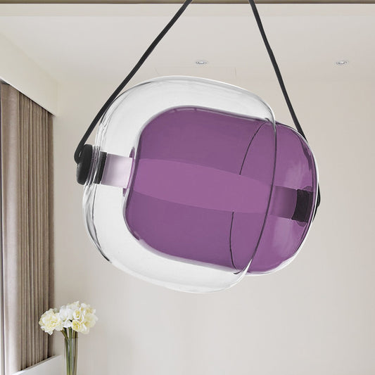 Candy-Shaped Pendant Light Modern Clear Glass 1 Light Led Hanging Ceiling Lamp in Grey/Yellow/Purple with Cord Clearhalo 'Ceiling Lights' 'Modern Pendants' 'Modern' 'Pendant Lights' 'Pendants' Lighting' 769053