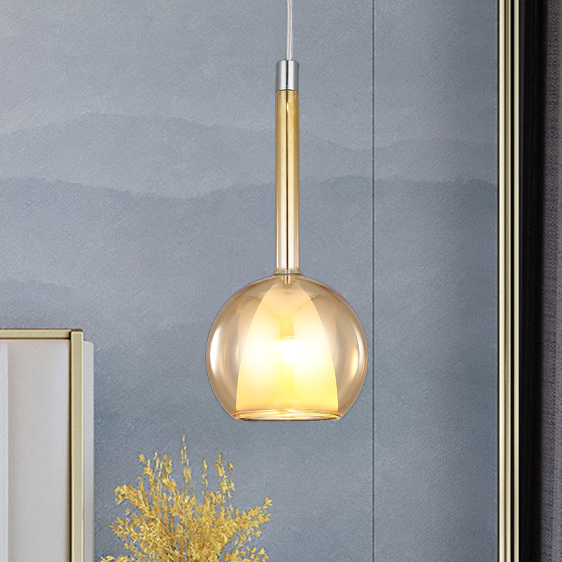 Smoky/Amber/Rose Gold Glass Spherical Suspension Pendant Contemporary 1 Light Black/Nickle/Chrome Led Hanging Light Fixture Amber Clearhalo 'Ceiling Lights' 'Glass shade' 'Glass' 'Modern Pendants' 'Modern' 'Pendant Lights' 'Pendants' Lighting' 769059