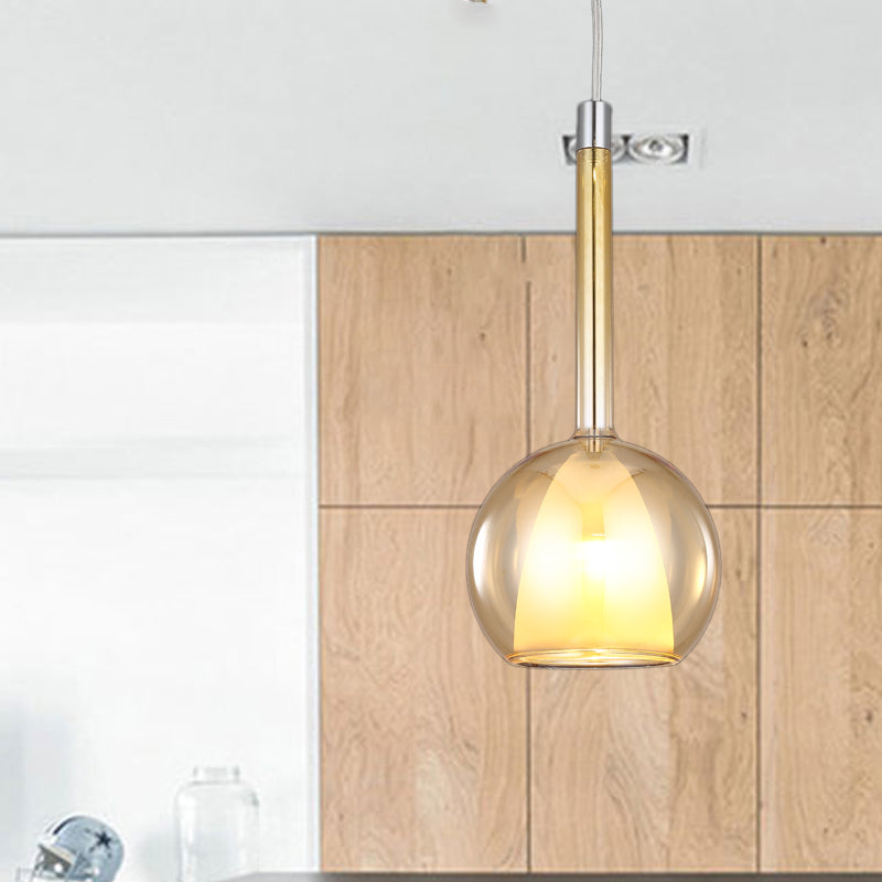 Smoky/Amber/Rose Gold Glass Spherical Suspension Pendant Contemporary 1 Light Black/Nickle/Chrome Led Hanging Light Fixture Clearhalo 'Ceiling Lights' 'Glass shade' 'Glass' 'Modern Pendants' 'Modern' 'Pendant Lights' 'Pendants' Lighting' 769060