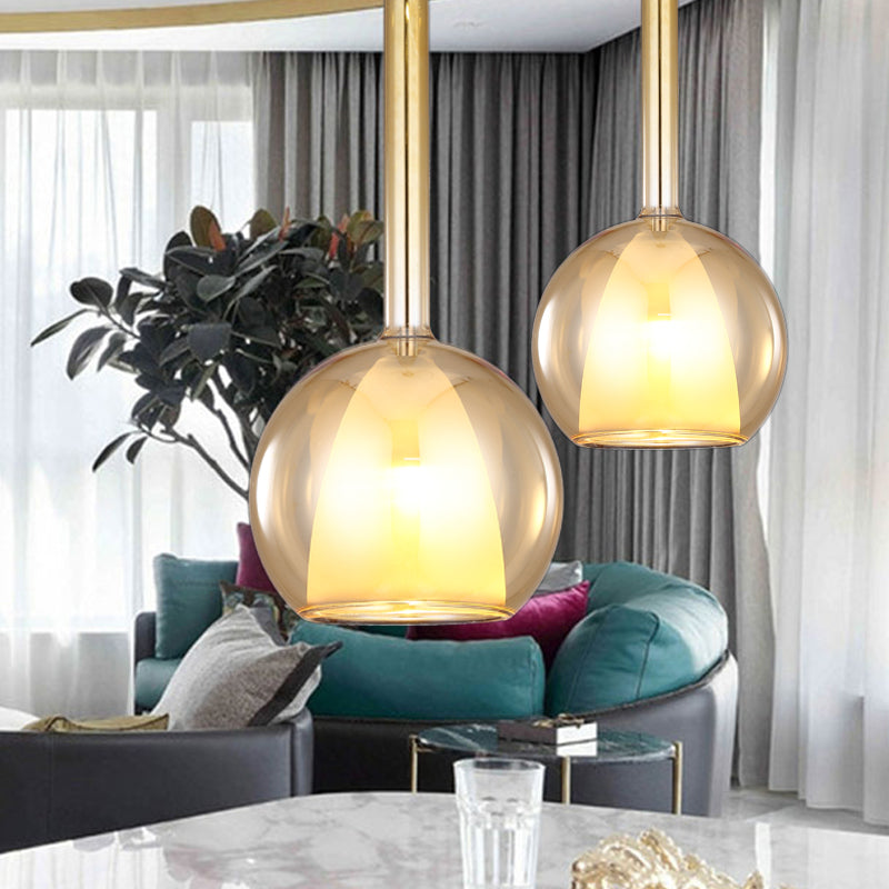 Smoky/Amber/Rose Gold Glass Spherical Suspension Pendant Contemporary 1 Light Black/Nickle/Chrome Led Hanging Light Fixture Clearhalo 'Ceiling Lights' 'Glass shade' 'Glass' 'Modern Pendants' 'Modern' 'Pendant Lights' 'Pendants' Lighting' 769061