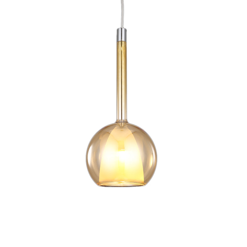 Smoky/Amber/Rose Gold Glass Spherical Suspension Pendant Contemporary 1 Light Black/Nickle/Chrome Led Hanging Light Fixture Clearhalo 'Ceiling Lights' 'Glass shade' 'Glass' 'Modern Pendants' 'Modern' 'Pendant Lights' 'Pendants' Lighting' 769062