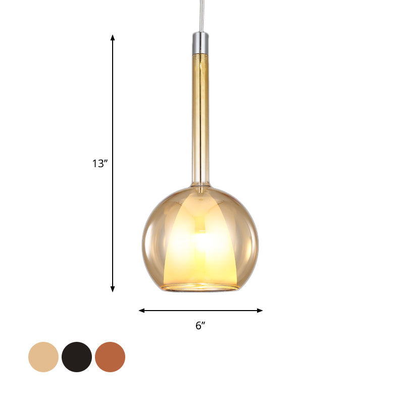 Smoky/Amber/Rose Gold Glass Spherical Suspension Pendant Contemporary 1 Light Black/Nickle/Chrome Led Hanging Light Fixture Clearhalo 'Ceiling Lights' 'Glass shade' 'Glass' 'Modern Pendants' 'Modern' 'Pendant Lights' 'Pendants' Lighting' 769063