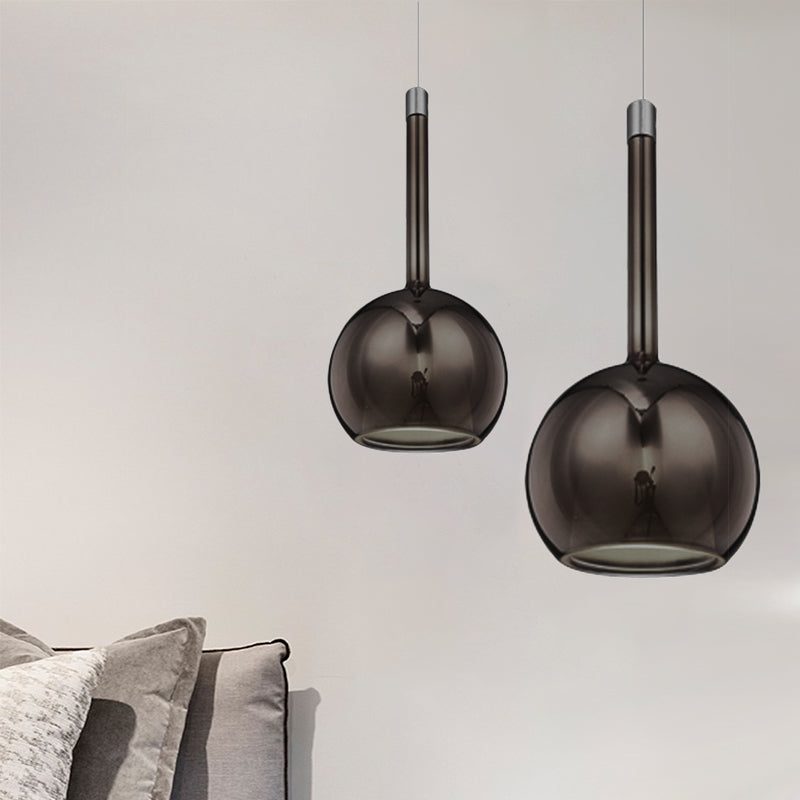 Smoky/Amber/Rose Gold Glass Spherical Suspension Pendant Contemporary 1 Light Black/Nickle/Chrome Led Hanging Light Fixture Clearhalo 'Ceiling Lights' 'Glass shade' 'Glass' 'Modern Pendants' 'Modern' 'Pendant Lights' 'Pendants' Lighting' 769066