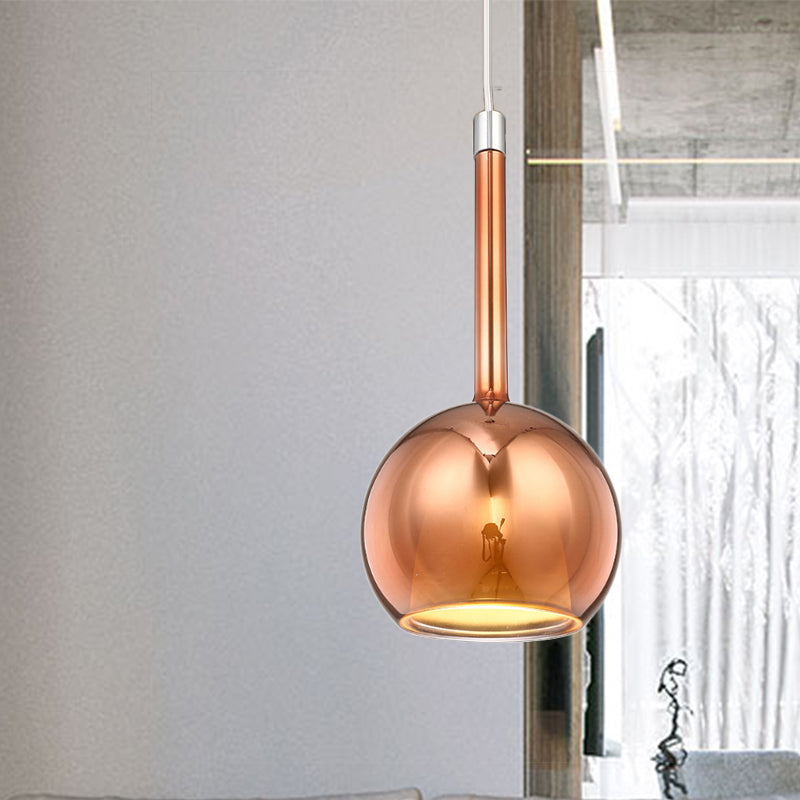 Smoky/Amber/Rose Gold Glass Spherical Suspension Pendant Contemporary 1 Light Black/Nickle/Chrome Led Hanging Light Fixture Clearhalo 'Ceiling Lights' 'Glass shade' 'Glass' 'Modern Pendants' 'Modern' 'Pendant Lights' 'Pendants' Lighting' 769069