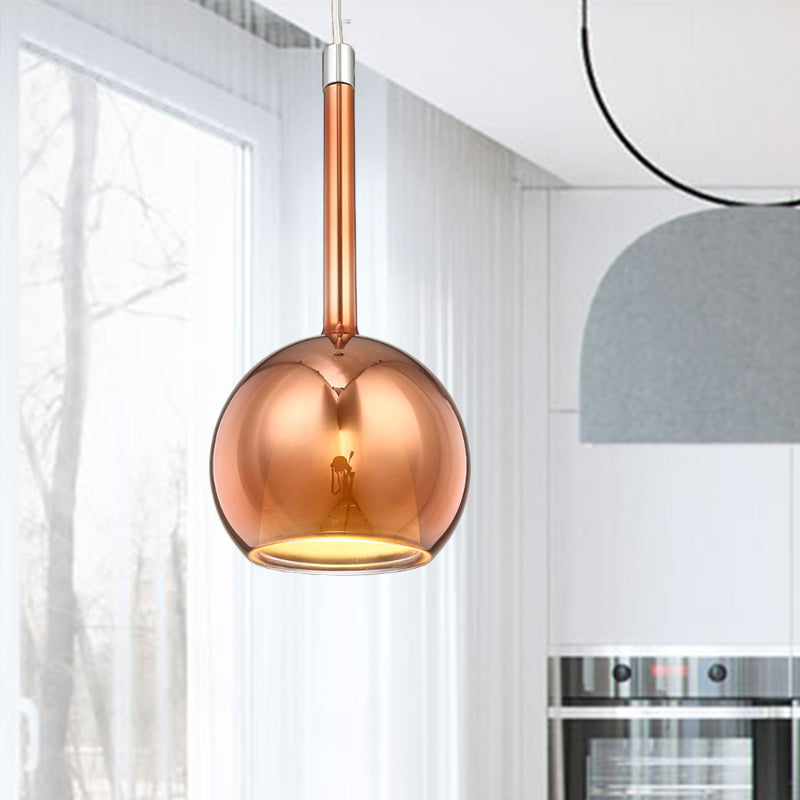 Smoky/Amber/Rose Gold Glass Spherical Suspension Pendant Contemporary 1 Light Black/Nickle/Chrome Led Hanging Light Fixture Clearhalo 'Ceiling Lights' 'Glass shade' 'Glass' 'Modern Pendants' 'Modern' 'Pendant Lights' 'Pendants' Lighting' 769070