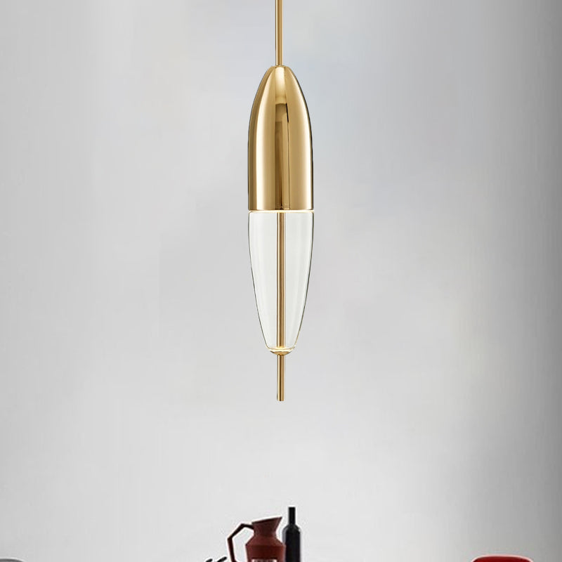 Ellipsoidal/Cone/Long Cone Pendant Lighting Clear Glass Led Post-Modernist Gold/Blue Hanging Light Kit in White/Warm Light Gold Long Cone Clearhalo 'Ceiling Lights' 'Glass shade' 'Glass' 'Modern Pendants' 'Modern' 'Pendant Lights' 'Pendants' Lighting' 769072