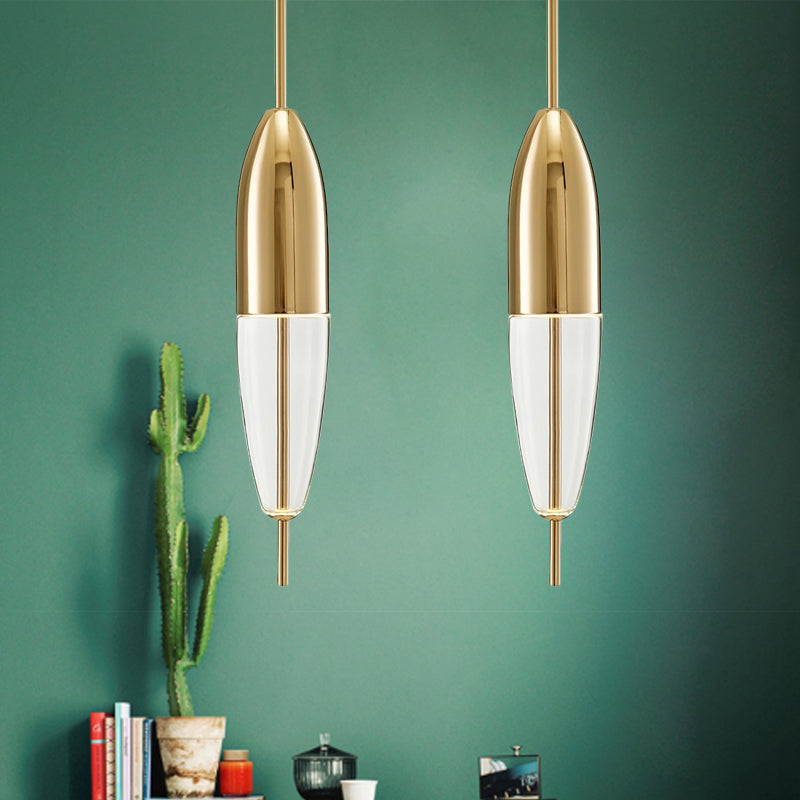 Ellipsoidal/Cone/Long Cone Pendant Lighting Clear Glass Led Post-Modernist Gold/Blue Hanging Light Kit in White/Warm Light Clearhalo 'Ceiling Lights' 'Glass shade' 'Glass' 'Modern Pendants' 'Modern' 'Pendant Lights' 'Pendants' Lighting' 769073