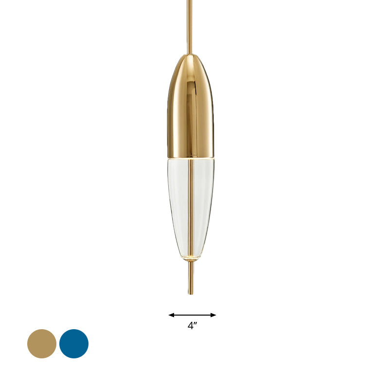 Ellipsoidal/Cone/Long Cone Pendant Lighting Clear Glass Led Post-Modernist Gold/Blue Hanging Light Kit in White/Warm Light Clearhalo 'Ceiling Lights' 'Glass shade' 'Glass' 'Modern Pendants' 'Modern' 'Pendant Lights' 'Pendants' Lighting' 769076