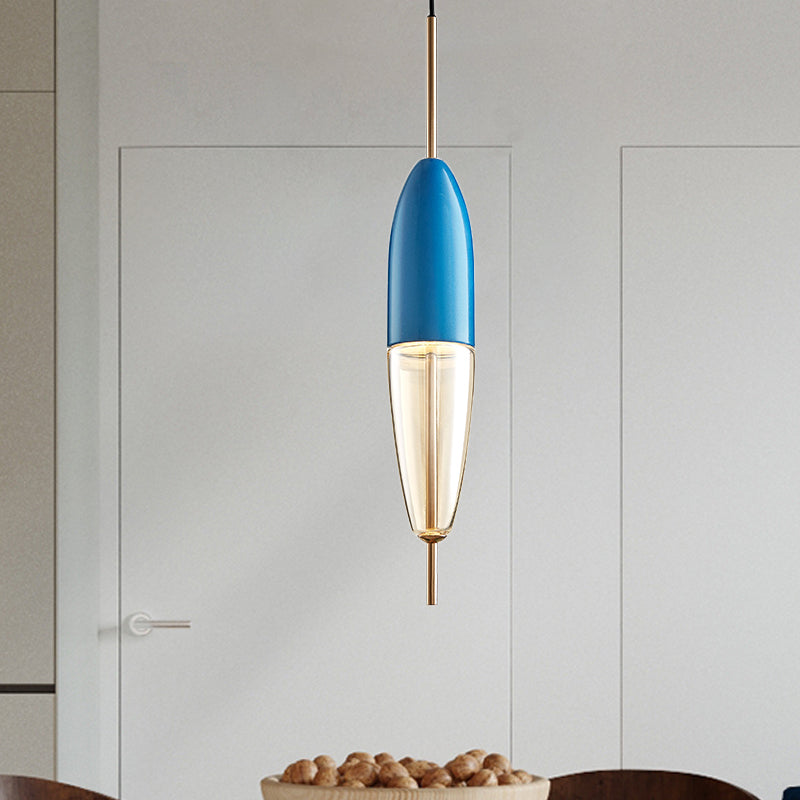 Ellipsoidal/Cone/Long Cone Pendant Lighting Clear Glass Led Post-Modernist Gold/Blue Hanging Light Kit in White/Warm Light Blue Long Cone Clearhalo 'Ceiling Lights' 'Glass shade' 'Glass' 'Modern Pendants' 'Modern' 'Pendant Lights' 'Pendants' Lighting' 769077