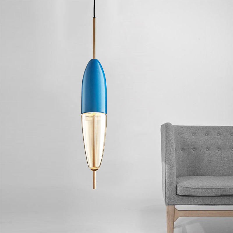 Ellipsoidal/Cone/Long Cone Pendant Lighting Clear Glass Led Post-Modernist Gold/Blue Hanging Light Kit in White/Warm Light Clearhalo 'Ceiling Lights' 'Glass shade' 'Glass' 'Modern Pendants' 'Modern' 'Pendant Lights' 'Pendants' Lighting' 769078