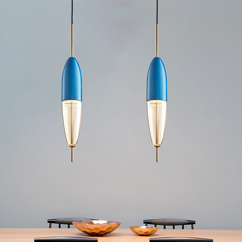 Ellipsoidal/Cone/Long Cone Pendant Lighting Clear Glass Led Post-Modernist Gold/Blue Hanging Light Kit in White/Warm Light Clearhalo 'Ceiling Lights' 'Glass shade' 'Glass' 'Modern Pendants' 'Modern' 'Pendant Lights' 'Pendants' Lighting' 769079