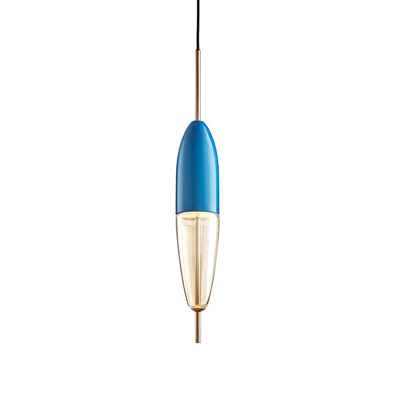 Ellipsoidal/Cone/Long Cone Pendant Lighting Clear Glass Led Post-Modernist Gold/Blue Hanging Light Kit in White/Warm Light Clearhalo 'Ceiling Lights' 'Glass shade' 'Glass' 'Modern Pendants' 'Modern' 'Pendant Lights' 'Pendants' Lighting' 769080