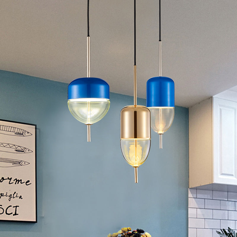 Ellipsoidal/Cone/Long Cone Pendant Lighting Clear Glass Led Post-Modernist Gold/Blue Hanging Light Kit in White/Warm Light Clearhalo 'Ceiling Lights' 'Glass shade' 'Glass' 'Modern Pendants' 'Modern' 'Pendant Lights' 'Pendants' Lighting' 769083