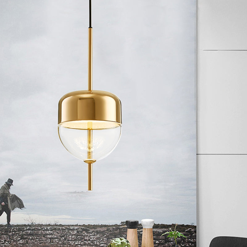 Ellipsoidal/Cone/Long Cone Pendant Lighting Clear Glass Led Post-Modernist Gold/Blue Hanging Light Kit in White/Warm Light Gold Cone Clearhalo 'Ceiling Lights' 'Glass shade' 'Glass' 'Modern Pendants' 'Modern' 'Pendant Lights' 'Pendants' Lighting' 769086